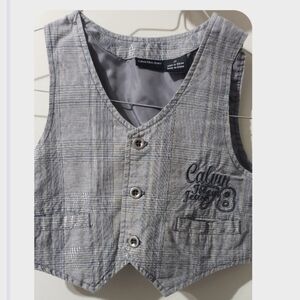 Calvin Klein 3t Vest Gray Blue Pinstripe